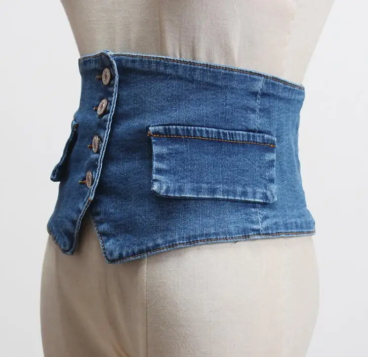 Женский модельный широкий Джинсовый пояс синий корсеты с украшением R448 |