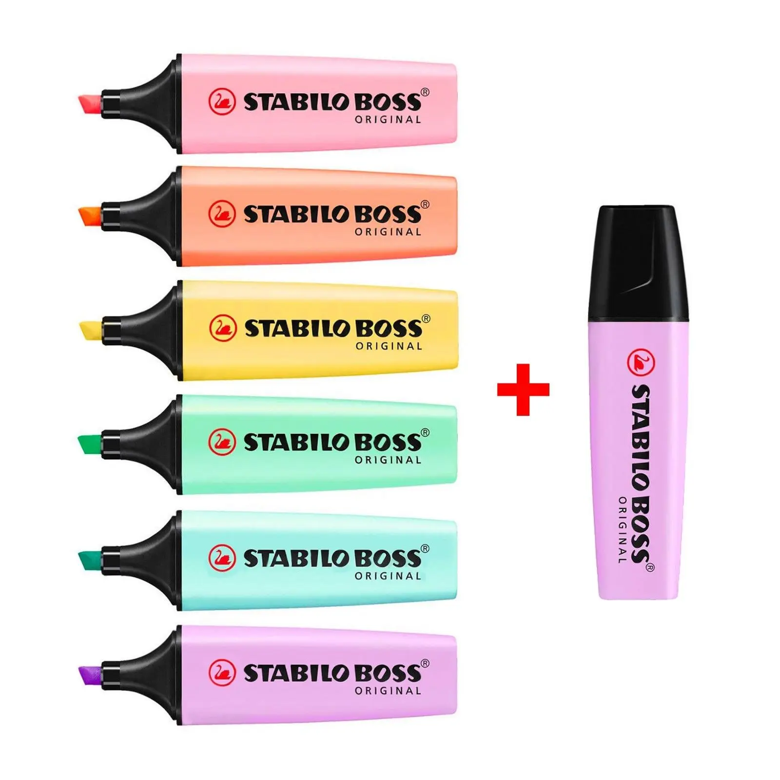 

New STABILO BOSS Original Pastel Highlighter Marker Pens Full Set of 6 + 1 Pc Lilac Haze