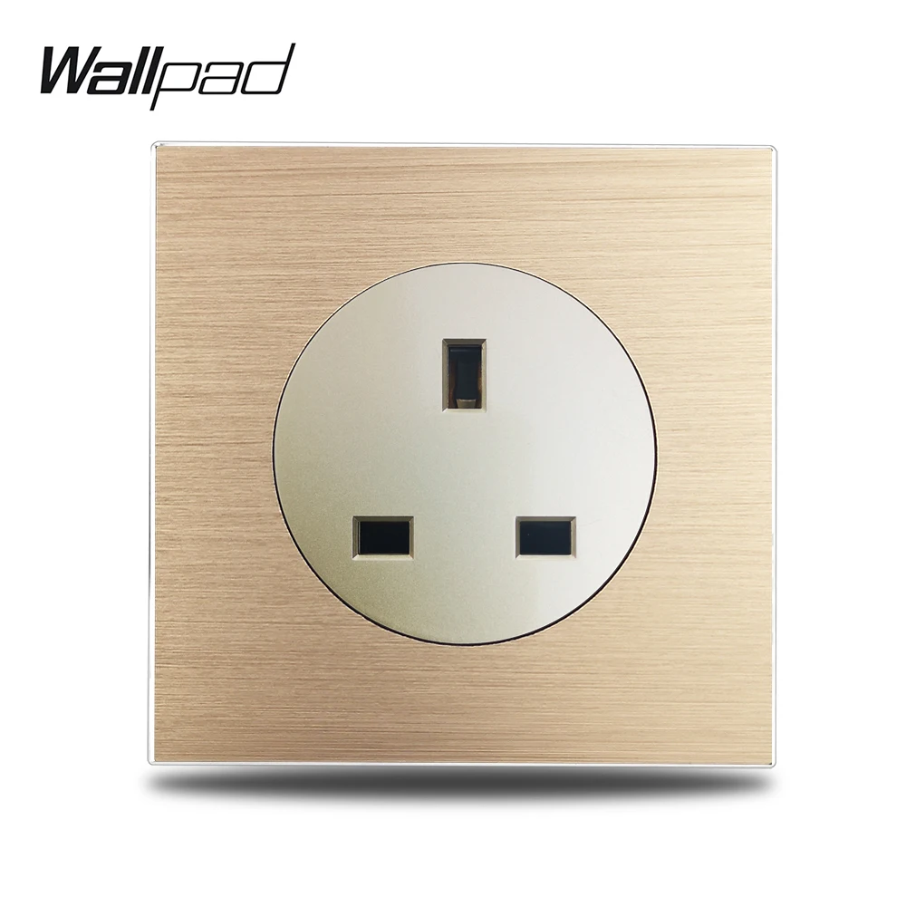 

Wallpad L6 Gold 13A UK 3 Pin Plug Electric Power Outlet Wall Socket Gold Brushed Aluminum Metal Panel