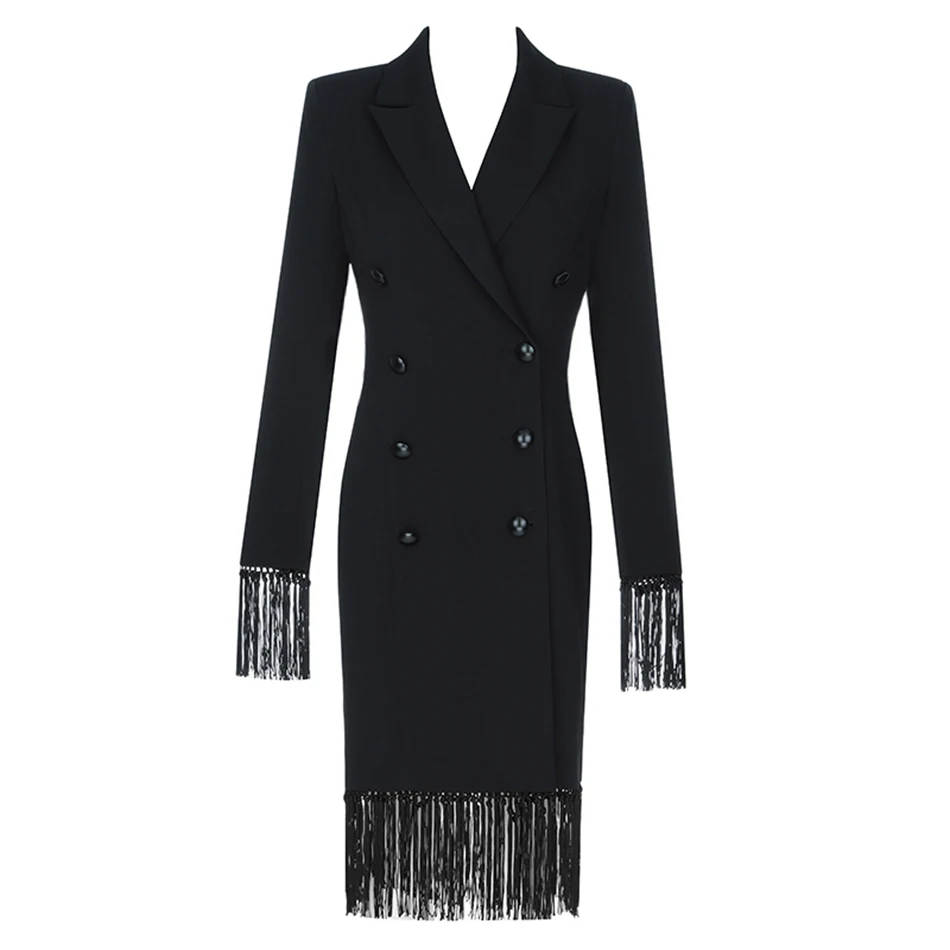 Женский Тренч с длинным рукавом черный облегающий двубортный треугольным