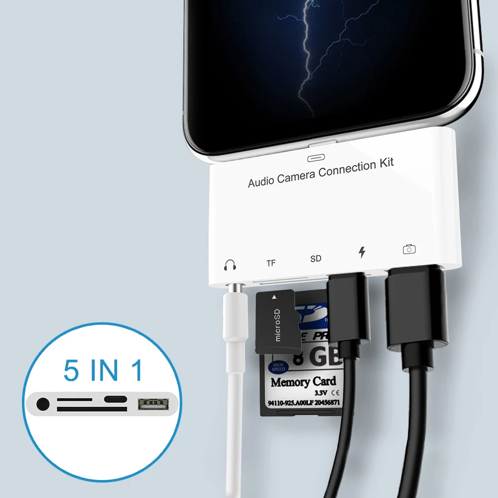 OTG адаптер 5 в 1 SD TF карта камера соединительные комплекты для Lightning к USB ридер