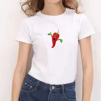 women chili printed basic o neck t shirt lady harajuku kawaii beautiful summer casual t shirtwhite tops female t shirt