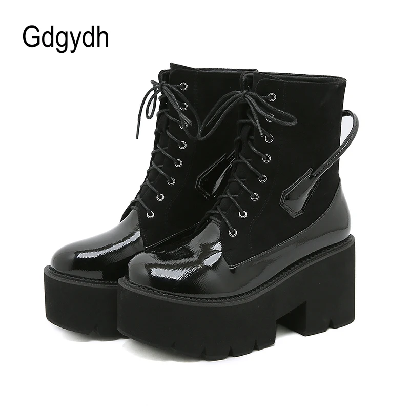 

Gdgydh Fashion Cool Platform Boots Women 2021 New Cross Tied Casual Luxury Boots Suede Woman Chunky Heel Shoes Side Zipper INS