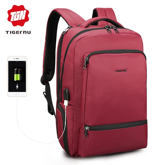 Tigernu Anti theft 15," Ноутбук зарядка через usb для мужчин рюкзак водостойкий путешествия цельный рюкзак женщин большой ёмкость школьный женский - Цвет: Red