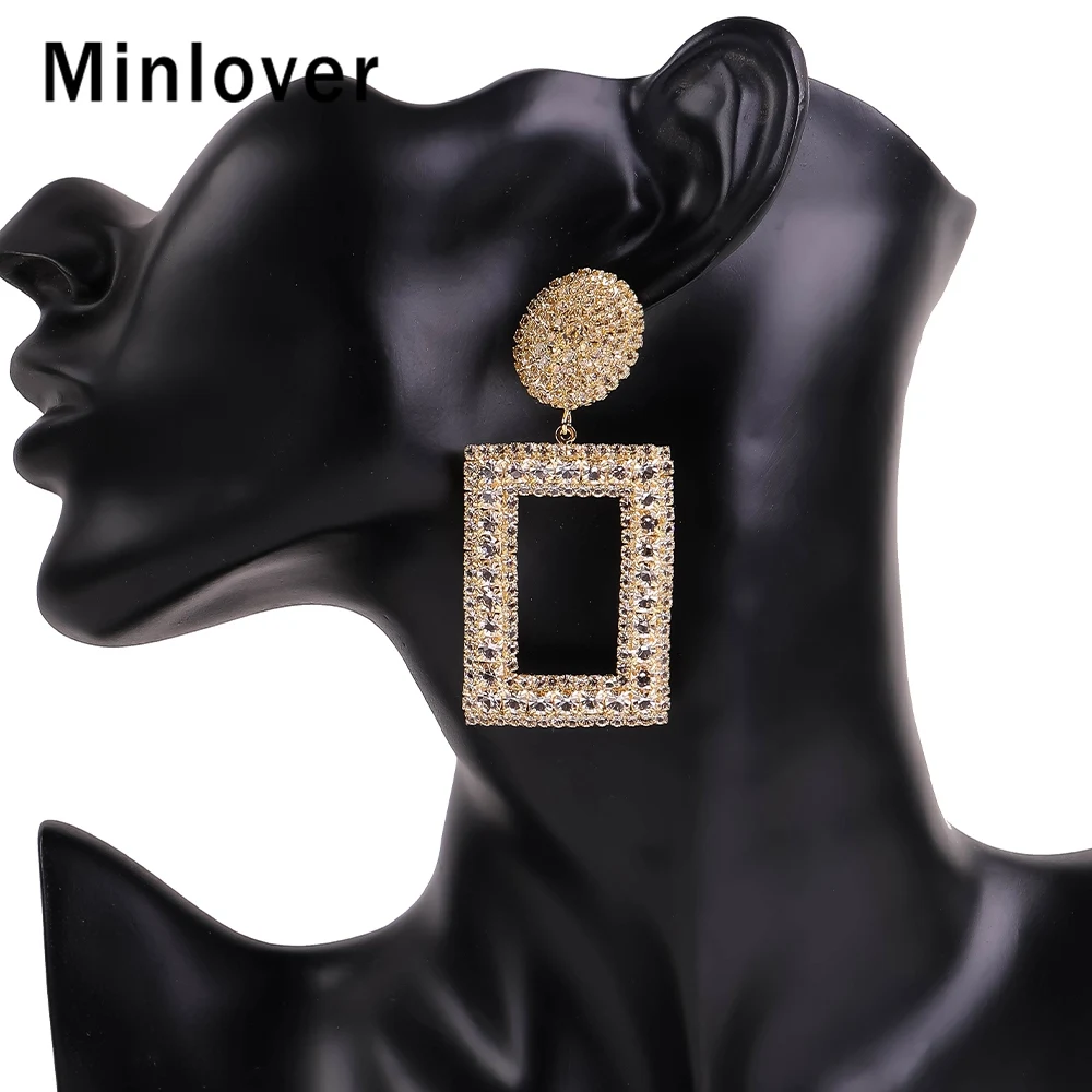 Minlover геометрические большие висячие серьги золотого цвета Стразы прямоугольные