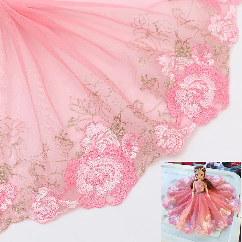 

1Y Pink Flower Lace Fabric Embroidery French Lace Ribbon Fabric Guipure DIY Trims Warp Accessories Width 18.5cm