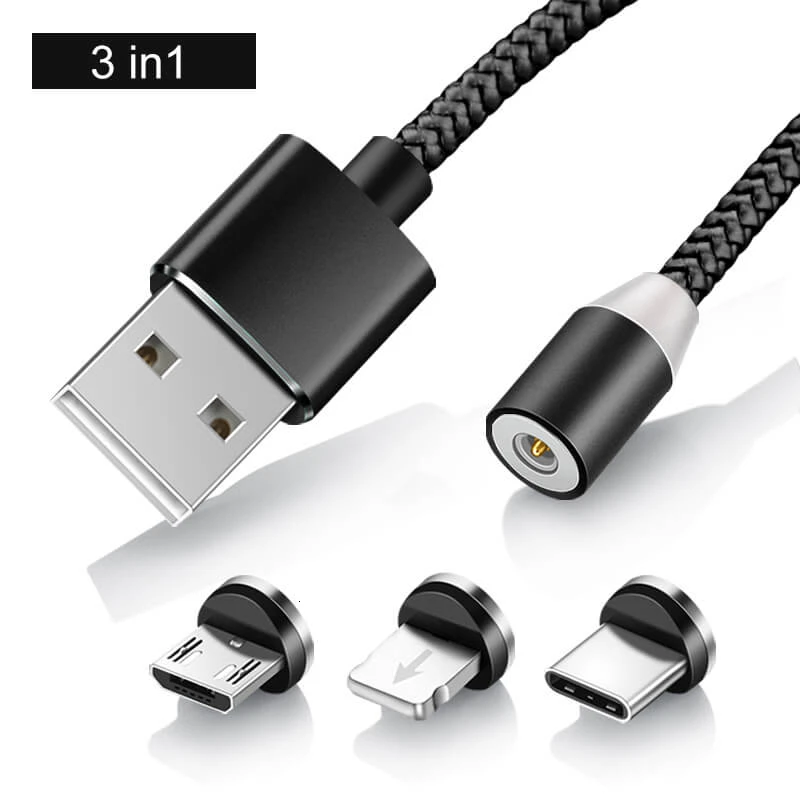 Black Cable 3 in 1 Elough Магнитный зарядный Micro USB кабель зарядное устройство для iPhone Xiaomi Мобильный телефон Магнит USB зарядное устройство Тип C кабель Шнур El360 - Цвет: Black Cable 3 in 1
