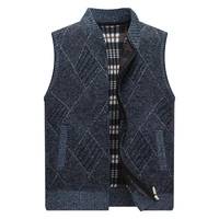 mens sweater vest geometric winter full cardigan sweater men clothes knitted sleeveless fleece mens coats zipper with pockets