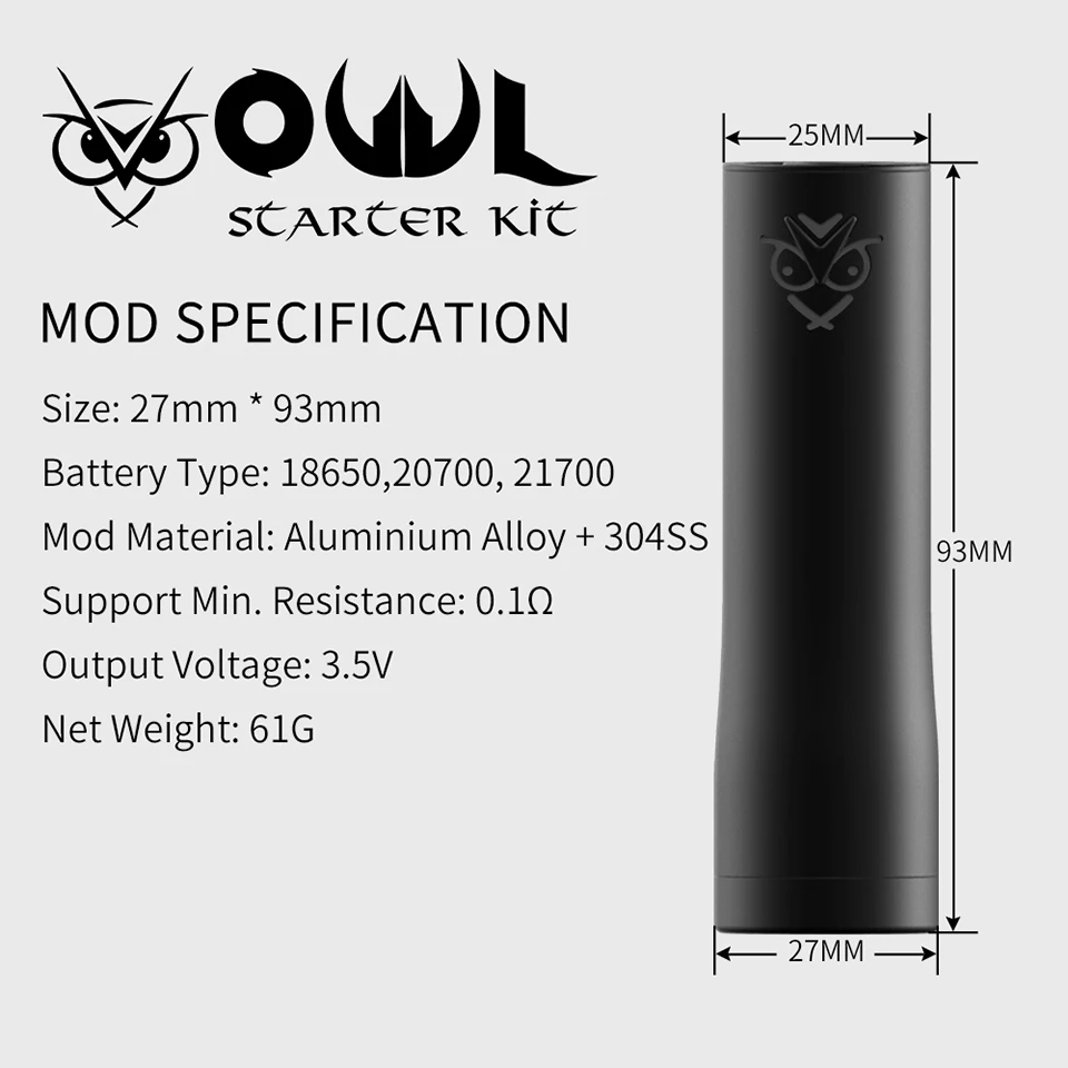 Электронная сигарета ADVKEN Owl vape pen pod kit емкость 20700/21700 Ом 3 мл атомайзер подходит для