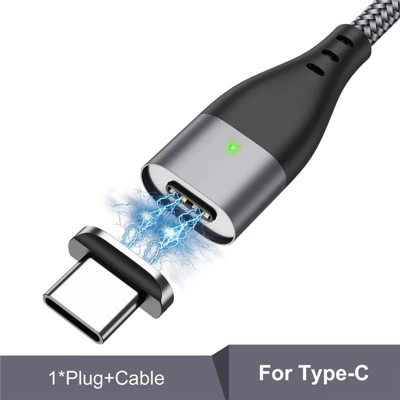 USLION Магнитный кабель Micro USB для iPhone samsung 3A, кабель для быстрой зарядки и передачи данных, Магнитный зарядный кабель usb type C, кабель для телефона Android - Цвет: Gray Type C