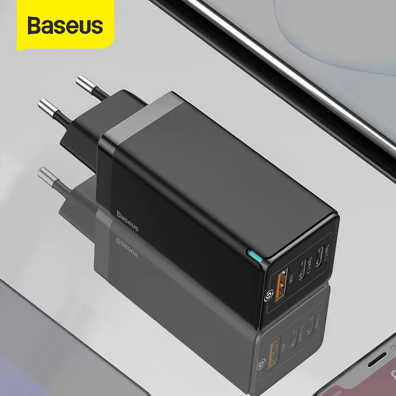 Устройство зарядное сетевое Baseus с USB-портами и поддержкой быстрой зарядки, 65 Вт