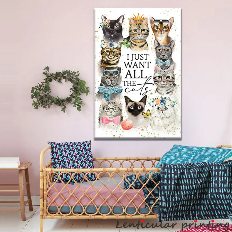 Постер с кошкой мультяшный Кот Настенная картина животными Cnavas детская