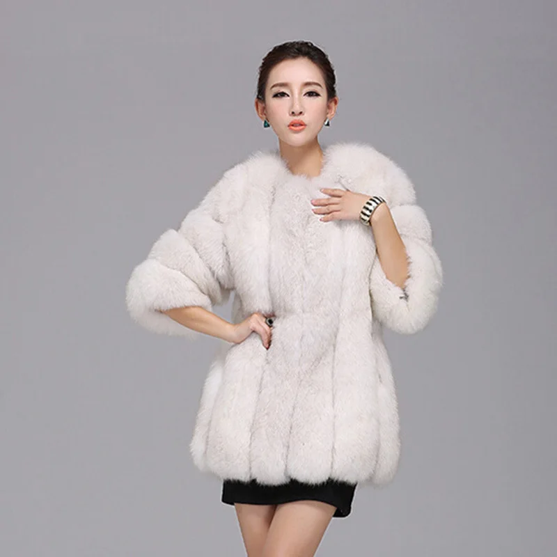 Winter luxury fake fox shirt long pink blue sweater women's simulation coat fur | Женская одежда