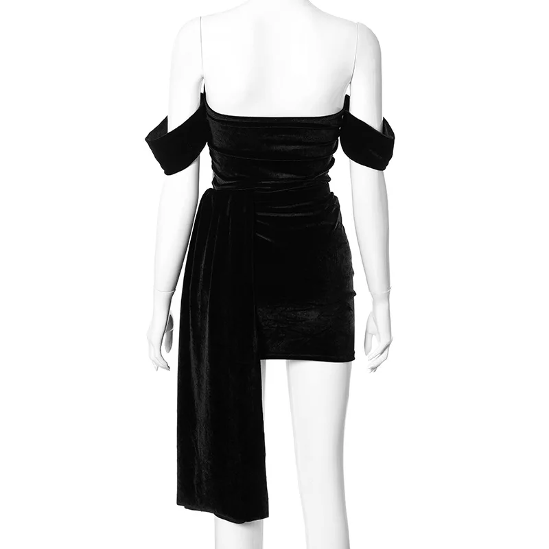 

Summer Women's Clothing New Pure Color Mesh off-Neck Waist Seal Stitching Shirred Skirt Suit