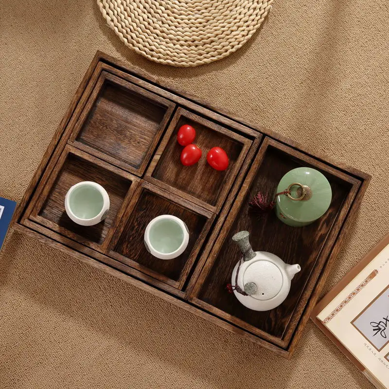 

Japanese Style Kung Fu Tea Tray Set Vintage Wooden Rectangular Snacks Food Serving Tray Creative Plateau En Bois Wood Tea Table