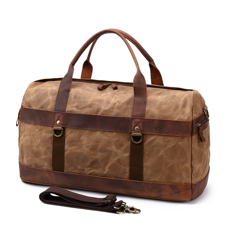 

SOAEON Oil Wax Canvas Leather Travel Handbags Mens Vintage Large Capacity Waterproof Duffle bags Men Retro Hand Luggages Big