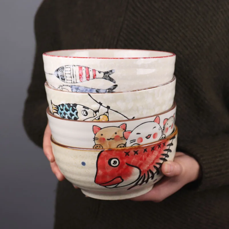 

7-дюймовая японская подглазурная керамическая Бытовая миска для рамен с ручной росписью, миска для супа, миска для лапши для коммерческого р...