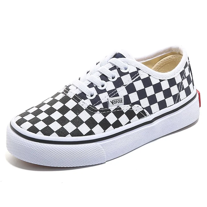 

Spring Autumn Lattice Children Shoes Girls Boys Sneakers Elastic Band Canvas Casual Rubber Bottom Anti Silppery Big Kids Shoes