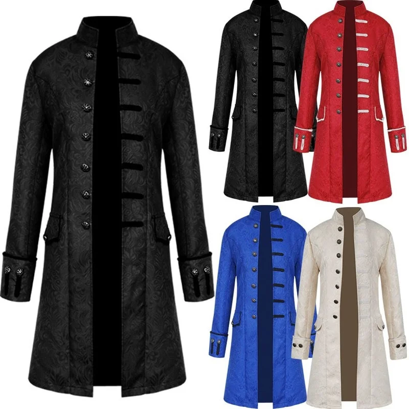 

2021 foreign trade European and American men's coat solid color fashion steampunk retro men's uniform stand-up collar clothing