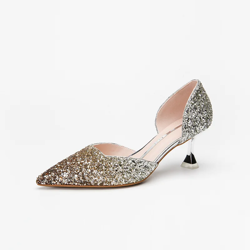 

High Heels Pointed Toe Summer Women's Shoes Branded Pumps Sexy Sandals Sweet 2021 Shallow Mouth All-Match Lace-Up Slip On Footwe