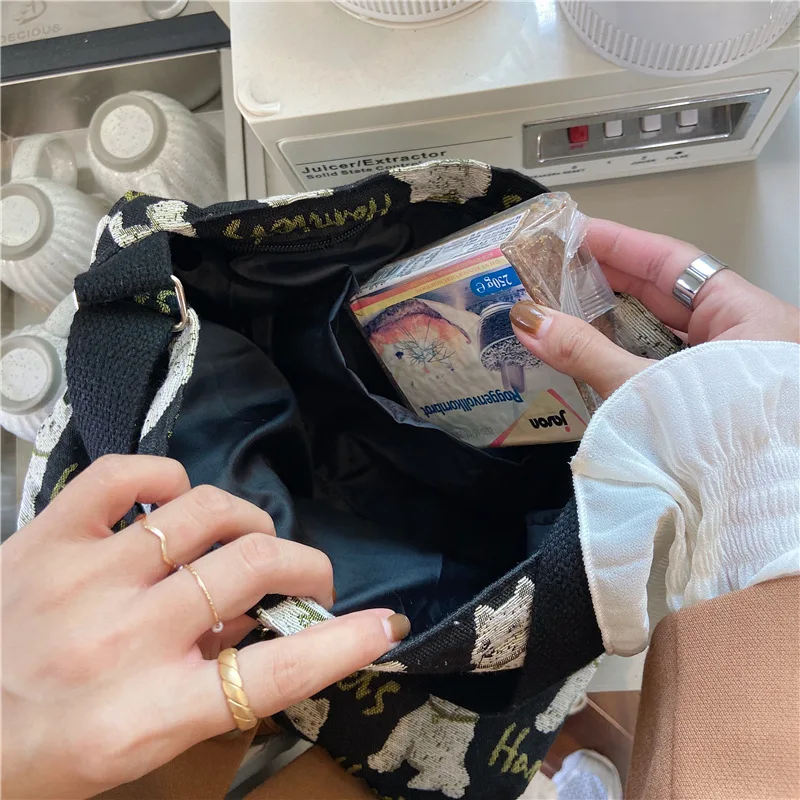 

Women Canvas Shoulder Bag Cute Dog Printing Daily Shopping Bags Students Books Bag Thick Cotton Cloth Handbags Tote for Girls