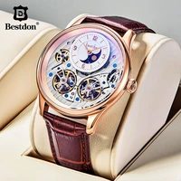 bestdon double tourbillon watch men automatic mechanical watches skeleton waterproof switzerland watch man top luxury brand 7164