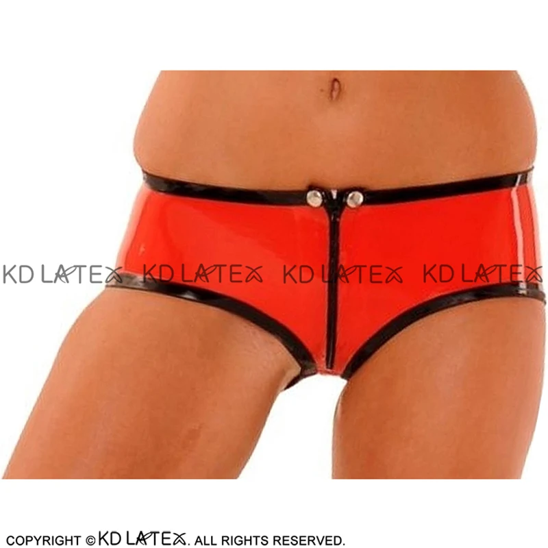 Red And Black Trims Sexy Latex Panties With Zipper in Front Rubber Boyshorts Briefs Underpants Underwear Plus Size DK-0168