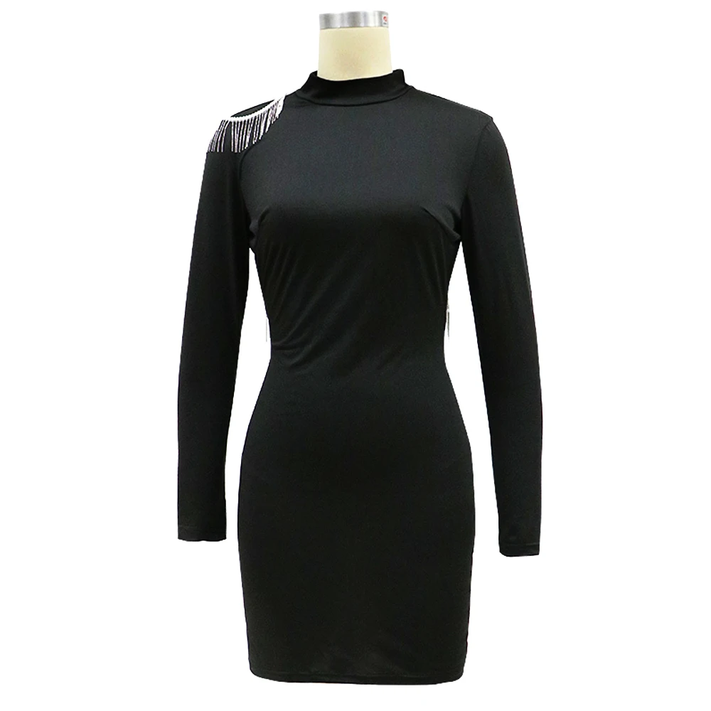 

2021 Fashion Spring Autumn Dress Women Bandage Open Back Tassel Rhinestone Bodycon Dress Slim Sexy Celebrity Party Dress Vestido