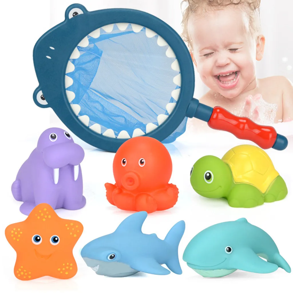 Bath Toy Baby Shower Floating Soft Rubber Animal Water Bathtub Splash Net 7 Pack Y115 |