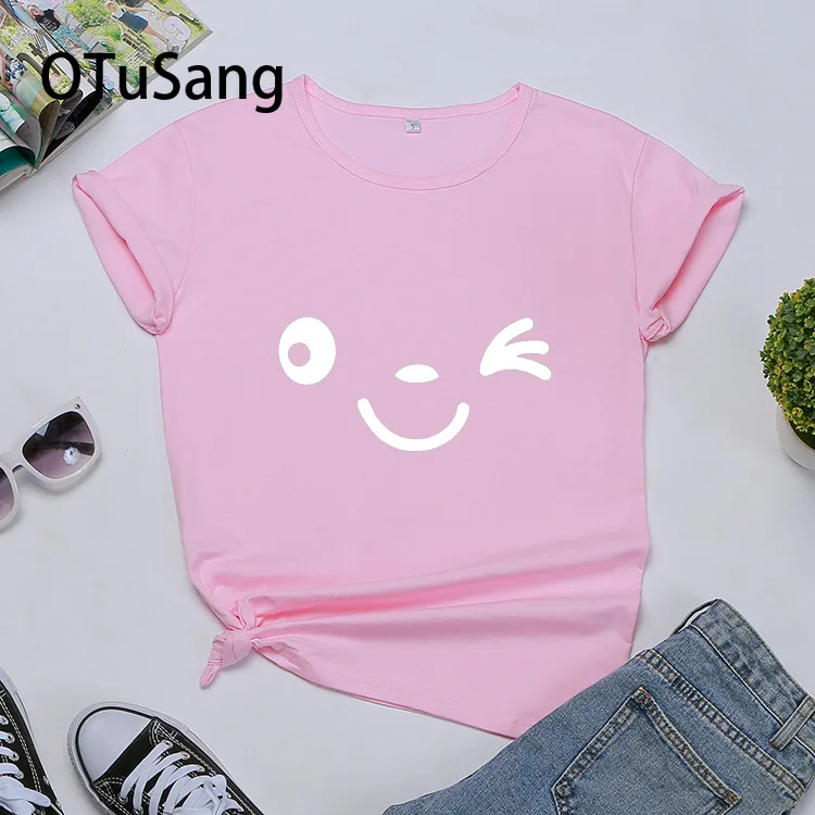 

1 SMILE Women's T-shirt Harajuku Cotton Casual Short Sleeve shirt Ladies Funny Graphic Printed tee Summer Top Clothes