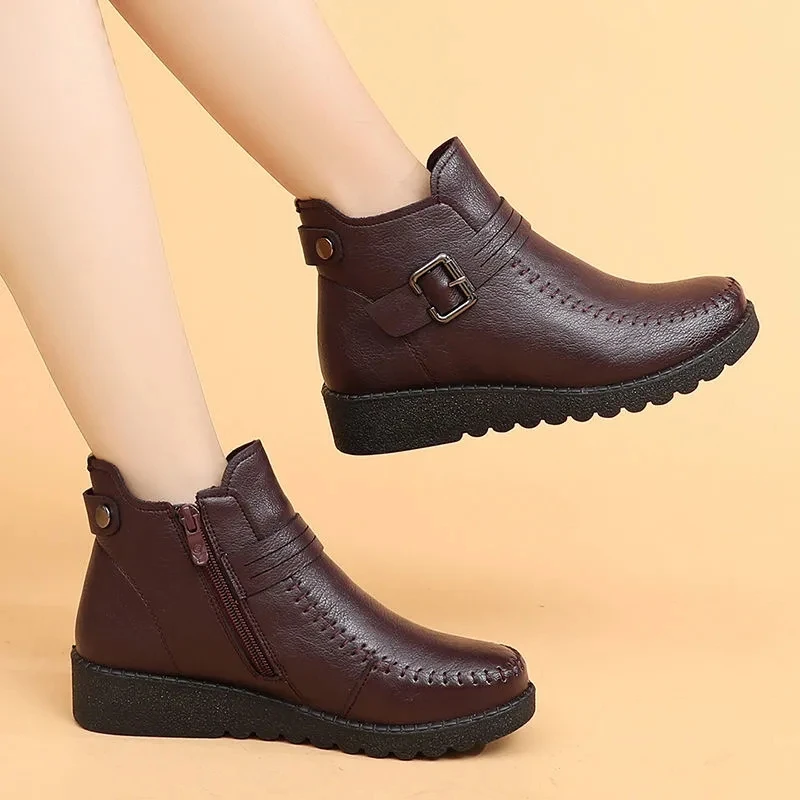 

Winter New Womens Casual Shoes Furry Warm Ankle Snow Booties Female Outdoor Short Boots Leather Waterproof Platform