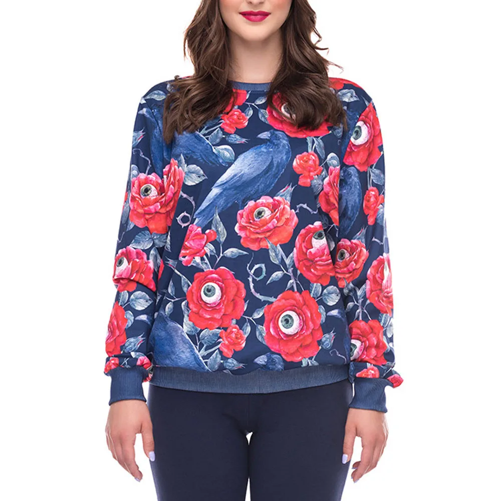 Хэллоуин худи и толстовки для женщин с принтом ворона круглым вырезом цветочным