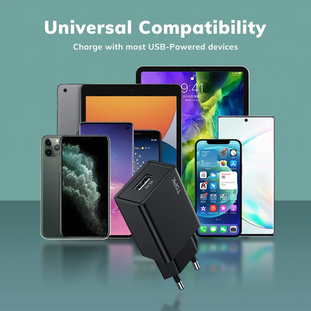 TOPK B25 5V 2A USB Charger for iPhone X 11 8 Fast Wall Charger EU US Adapter Mobile Phone Charger for Samsung s10 Huawei Xiaomi