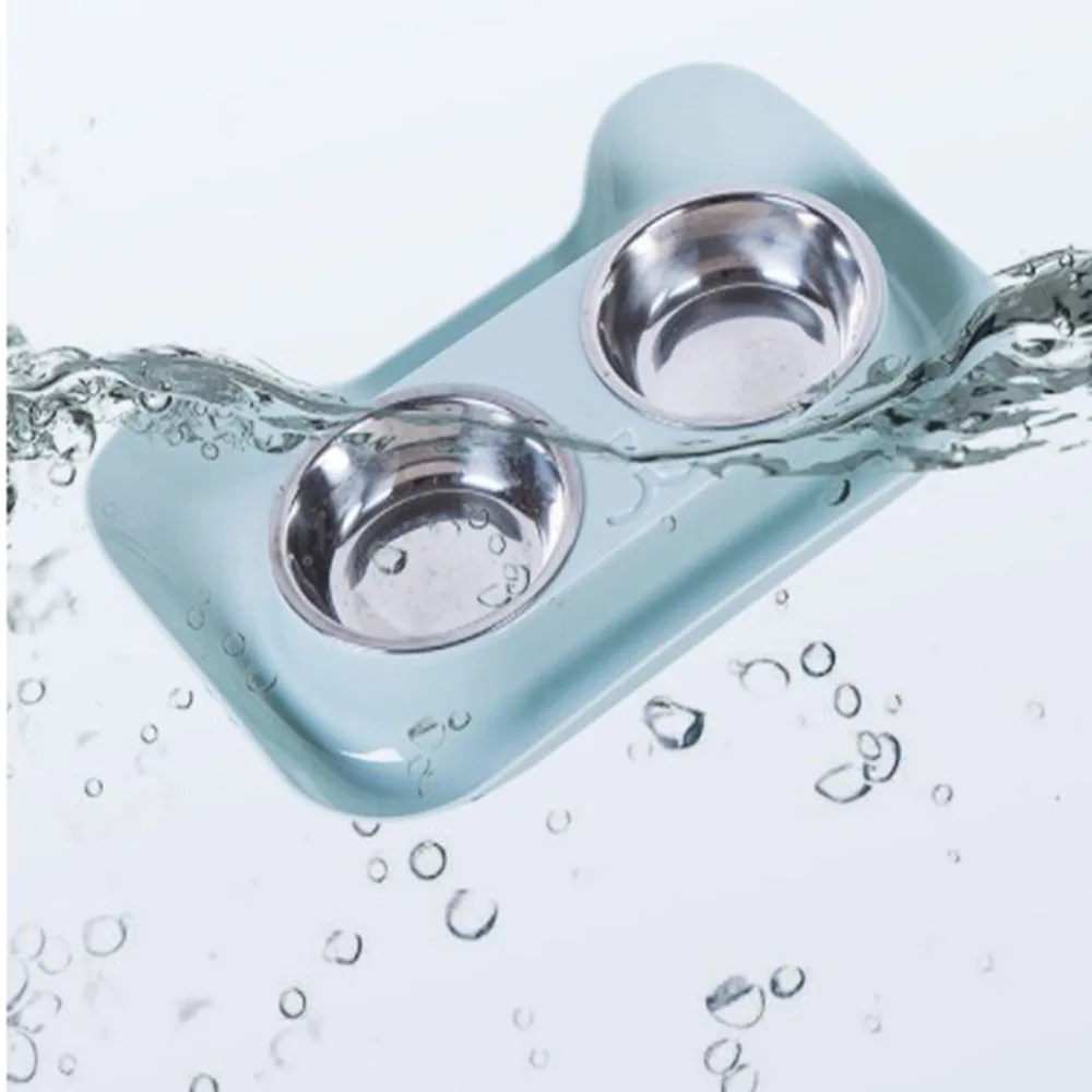 

Feeding Dog Cat Puppy Feeder Pet Bowl Water Food Dish Feeding Bowls Double Useful blue