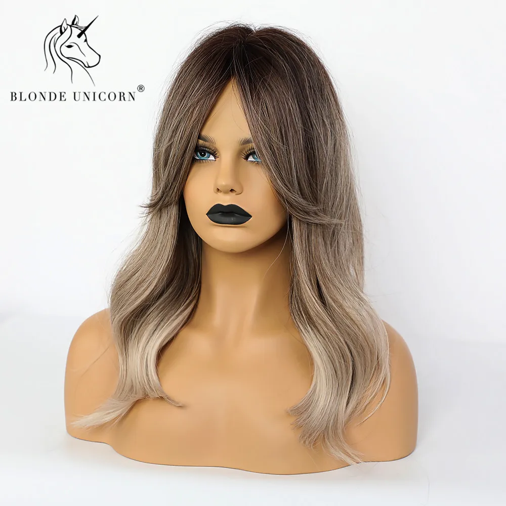 Блонд Единорог синтетические волосы средней длины натуральные волнистые Омбре