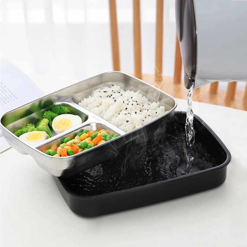 Ланч бокс с отделениями Портативный из нержавеющей стали для детей ложкой и