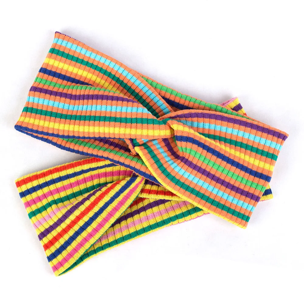 Повязка на голову женская разноцветная в богемном стиле полосатый тюрбан |