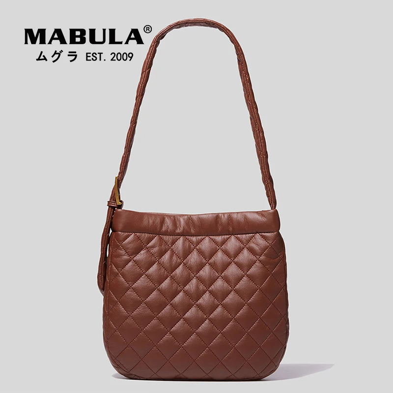 

Винтажная коричневая стеганая сумка через плечо MABULA, мягкая кожаная стеганая сумка унисекс на квадратном ремешке