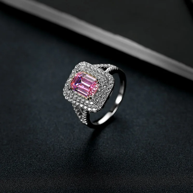 

Knobspin 100% 925 Sterling Silver Rectangular Color Center Stone Wedding Rings For Women High Carbon Diamond Party Fine Jewelry