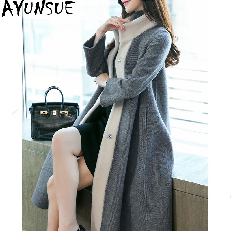 

Double Side Wool Coat Female Alpaca Long Coat 2020 Autumn Winter Jacket Women Korean Woolen Coats Casaco Feminino TOTGG9070 KJ