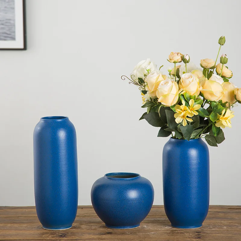 

Simple Home Decorative Glaze Blue Ceramic Vase Tabletop Flower Pot