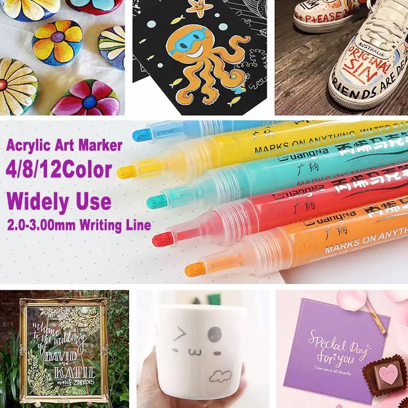 Набор художественных маркеров для рисования акриловыми красками 4/8/12 цветов |