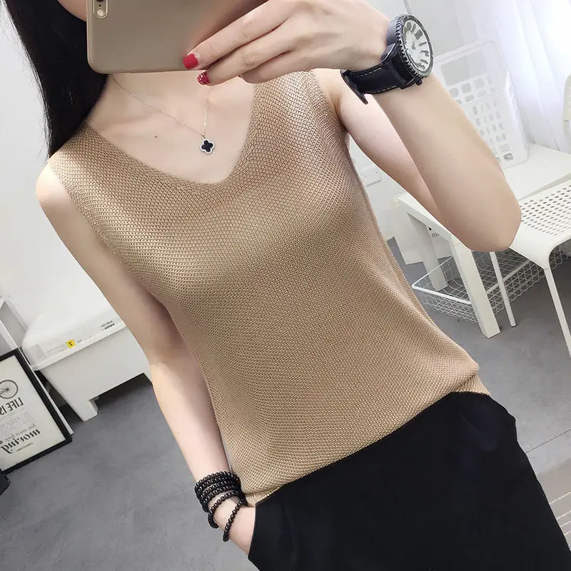 

Pullover Women Short Knitted Sweater Sleeveless Women Loose Sweater Vest Ladies V-Neck Pullover Tank Tops Waistcoat Female Coats