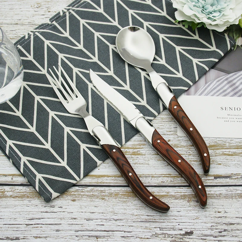 3 шт./компл. стиль Laguiole деревянные столовые приборы ножи для стейка столовая ложка