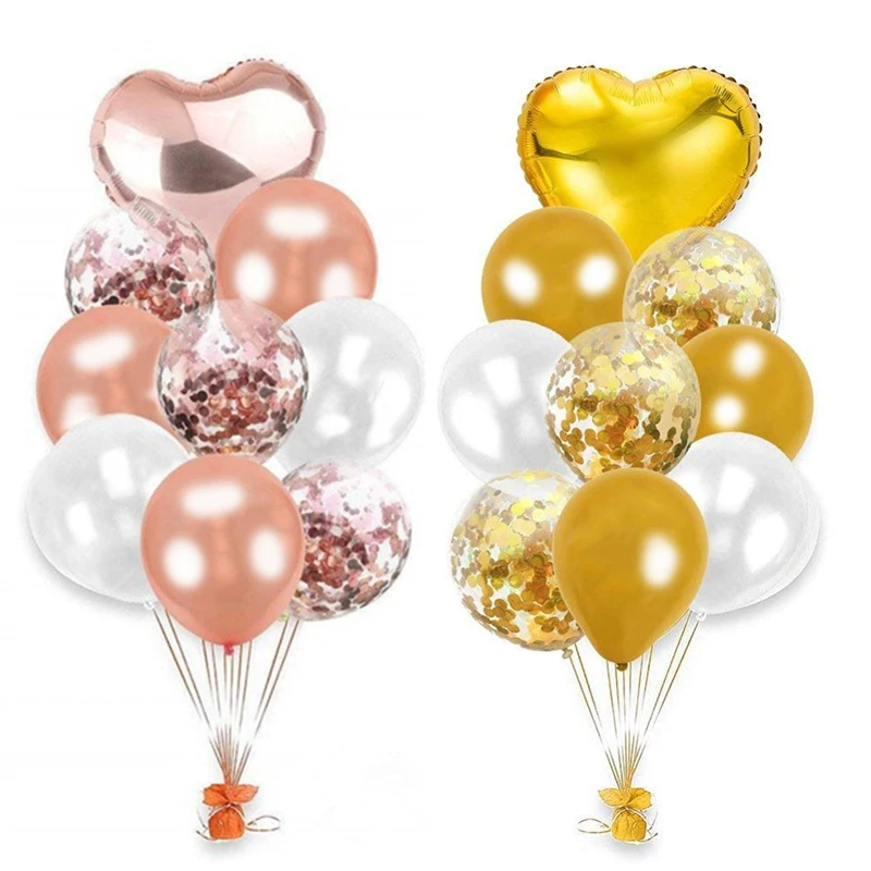 21pcs Rose Gold Mixed Confetti Balloons Happy Birthday Decoration 1st First Baby Boy Girl Party One Year Just Married | Дом и сад