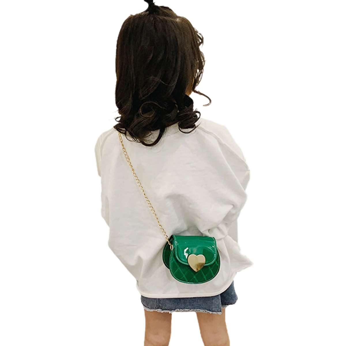 

Heart Shaped Crossbody Bag Kid Toddler Little Girls Shoulder Messenger Flap with Chain Strap Children PU Leather Fashion Handbag