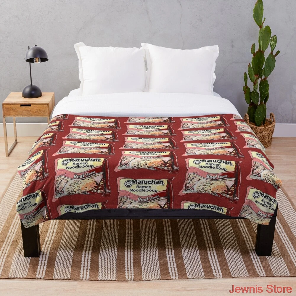 

Beef Ramen Blanket Warm Cozy Letter Throw Blanket Print on Demand Sherpa Blankets for Sofa Thin Quilt