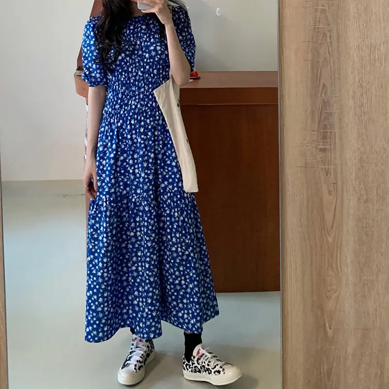 

Alien Kitty Blue High Waist Thin Dress Women's Retro Floral 2020 Hot Summer Slim Vintage Streetwear Chic Long Dresses Vestidos