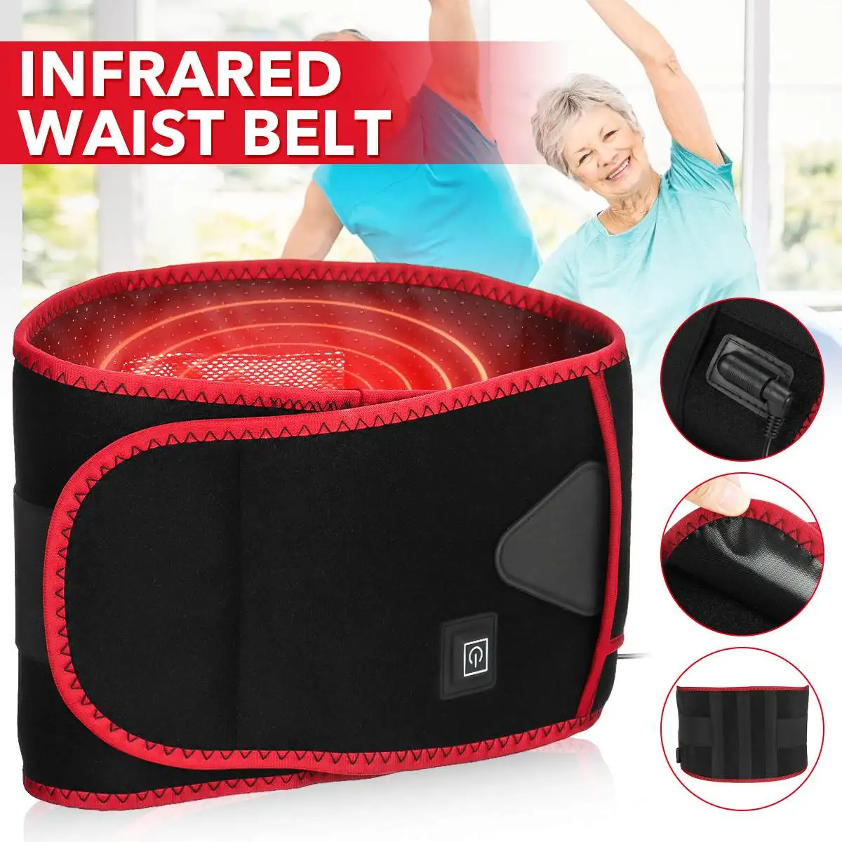 

USB Electric Heating Lower Back Lumbar Waist Pad Belt Support Protector Promote Blood Circulation Ease Pain Brace Massage Band