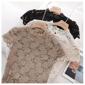 Lace bottoming shirt women 2021 new trendy large size women's lace shirt top fashion summer women's  in India